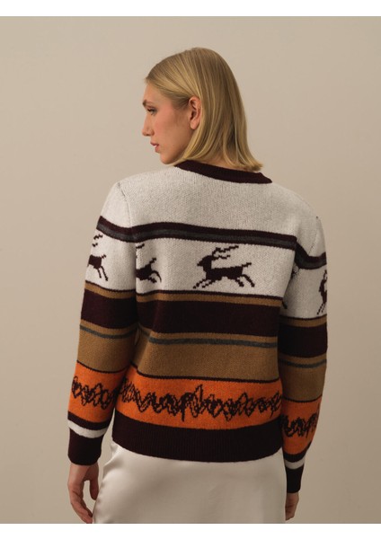 Kadın Ekru Lüks Pamuk Dokulu Regular Fit Kazak modelleri