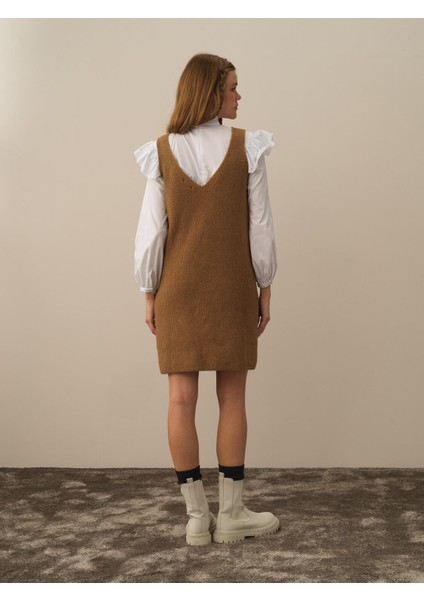 Kadın Camel Lüks Pamuk Dokulu Oversize Elbise modelleri