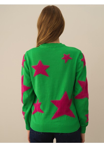 Kadın Yeşil Pamuk Dokulu Regular Fit Kazak modelleri