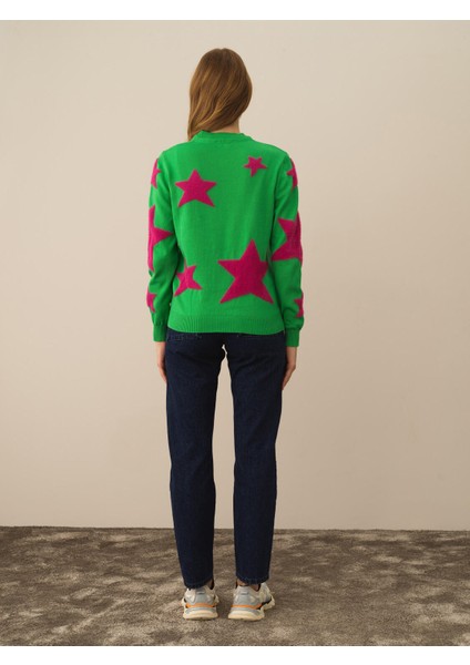 Kadın Yeşil Pamuk Dokulu Regular Fit Kazak fırsatları