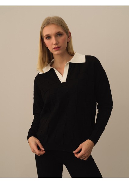 Kadın Siyah Formunu Koruyan Oversize Kazak fiyatları