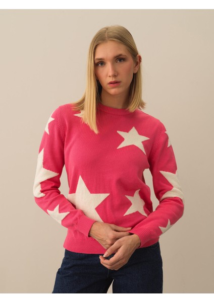 Kadın Pembe Pamuk Dokulu Regular Fit Kazak fiyatları