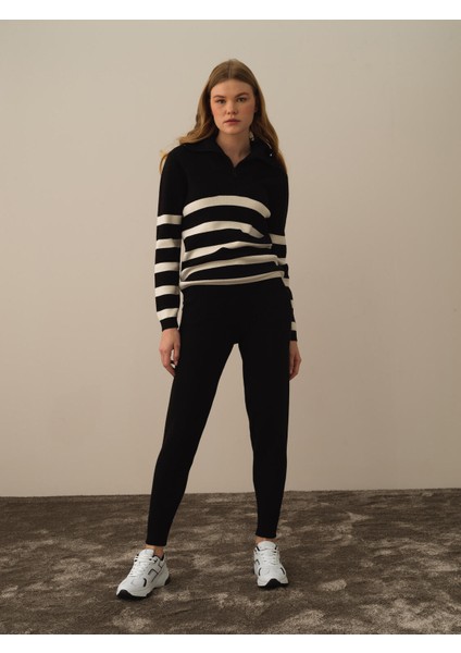 Kadın Siyah Formunu Koruyan Oversize Kazak