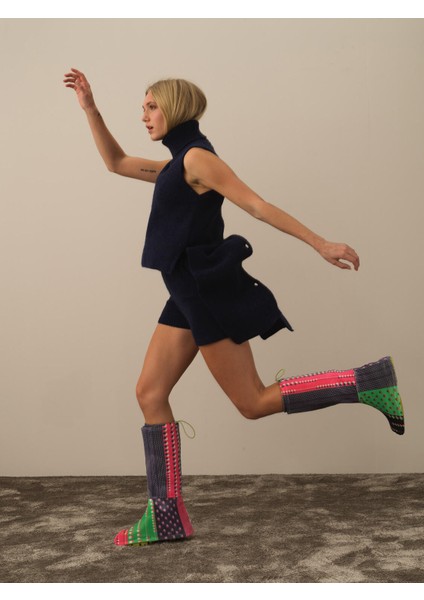 Kadın Lacivert Doğal Yün Dokulu Regular Fit Yelek fiyatları