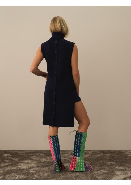 Kadın Lacivert Doğal Yün Dokulu Regular Fit Yelek modelleri