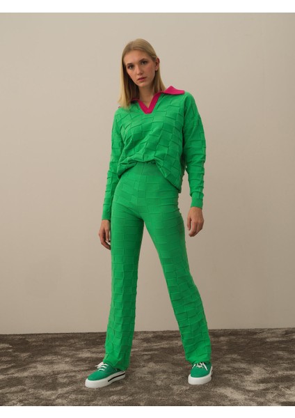 Kadın Yeşil Formunu Koruyan Oversize Pantolon