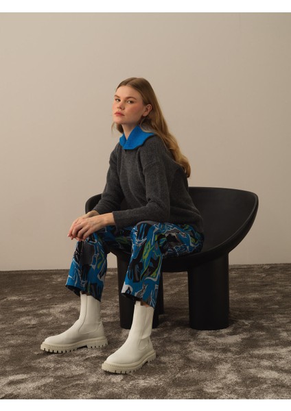 Kadın Koyu Gri Lüks Pamuk Dokulu Regular Fit Kazak fırsatları