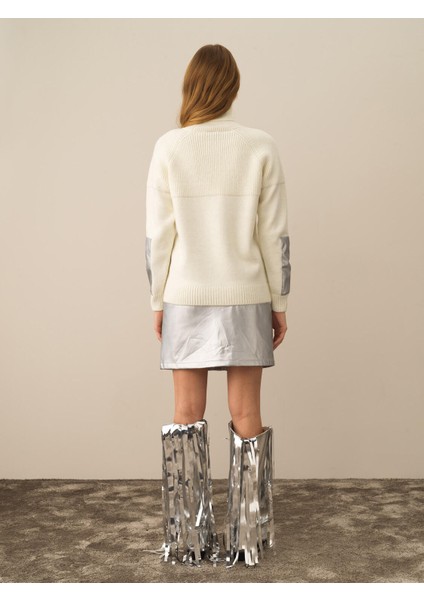 Kadın Ekru Doğal Yün Dokulu Regular Fit Kazak indirimleri