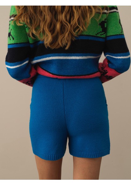 Kadın Mavi Doğal Yün Dokulu Regular Fit Şort fırsatları