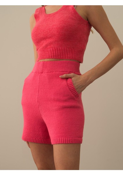 Kadın Pembe Doğal Yün Dokulu Regular Fit Şort fiyatları