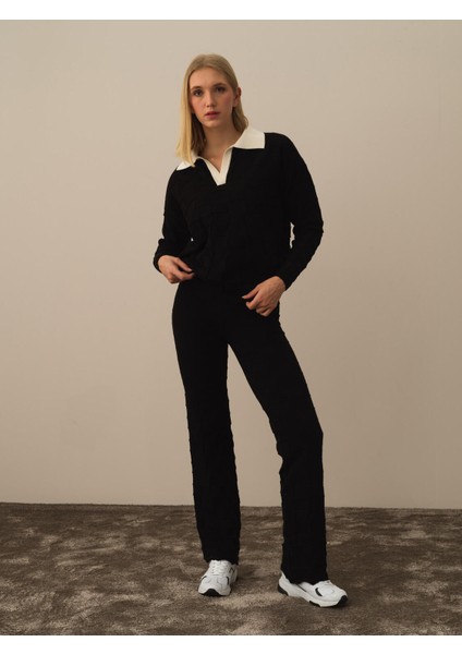 Kadın Siyah Formunu Koruyan Oversize Pantolon