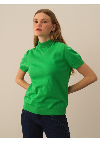 Kadın Yeşil Pamuk Dokulu Regular Fit Kazak fiyatları