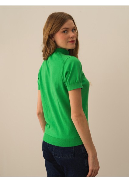 Kadın Yeşil Pamuk Dokulu Regular Fit Kazak modelleri