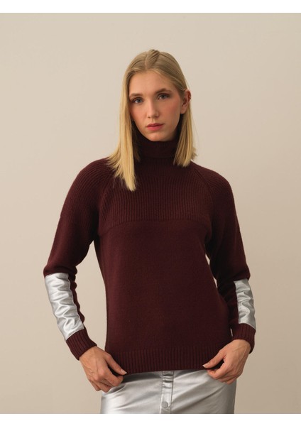 Kadın Bordo Doğal Yün Dokulu Regular Fit Kazak fiyatları