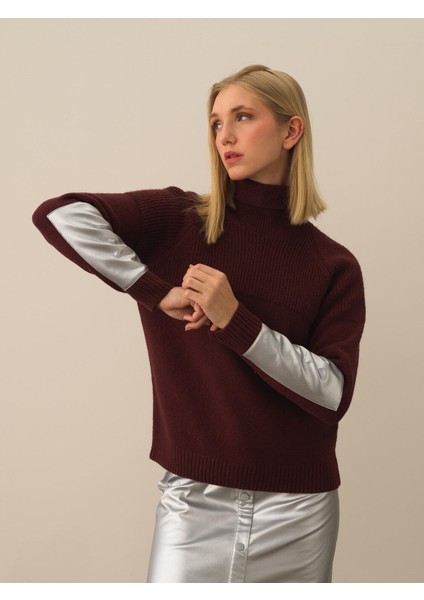 Kadın Bordo Doğal Yün Dokulu Regular Fit Kazak modelleri