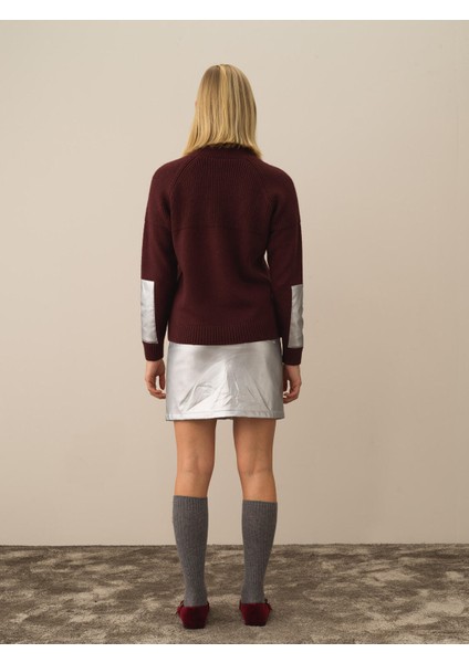 Kadın Bordo Doğal Yün Dokulu Regular Fit Kazak indirimleri