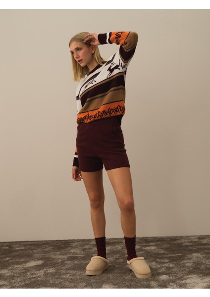 Kadın Bordo Doğal Yün Dokulu Regular Fit Şort fiyatları