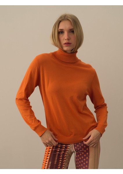 Kadın Oranj Pamuk Dokulu Regular Fit Kazak fiyatları