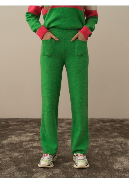 Kadın Yeşil Lüks Pamuk Dokulu Regular Fit Pantolon fiyatları