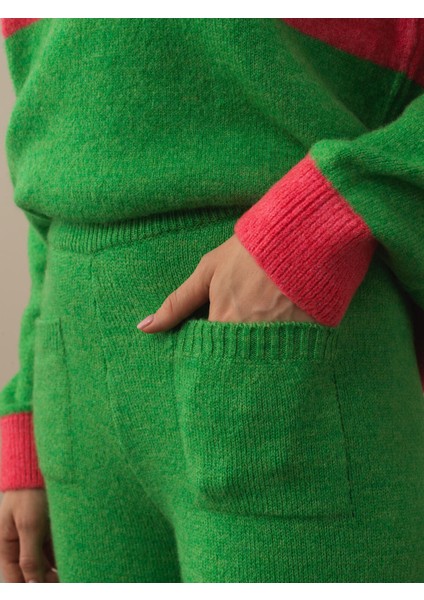 Kadın Yeşil Lüks Pamuk Dokulu Regular Fit Pantolon modelleri