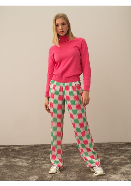 Kadın Pembe Pamuk Dokulu Regular Fit Kazak