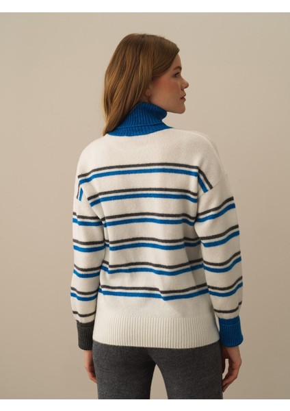 Kadın Mavi Lüks Pamuk Dokulu Oversize Kazak fırsatları