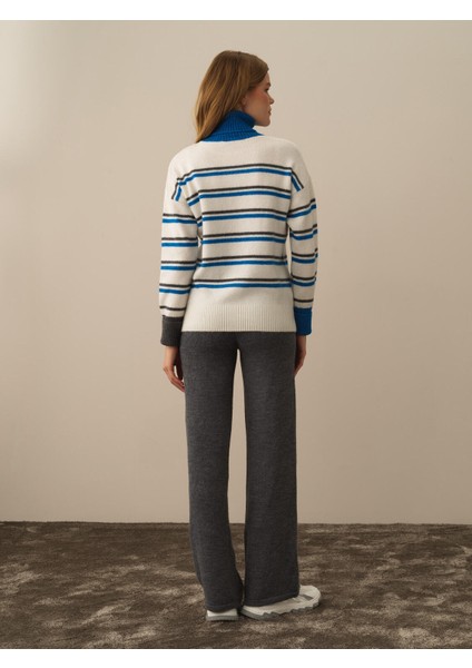 Kadın Mavi Lüks Pamuk Dokulu Oversize Kazak indirimleri