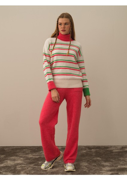 Kadın Pembe Lüks Pamuk Dokulu Oversize Kazak