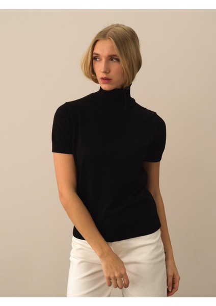 Kadın Siyah Pamuk Dokulu Regular Fit Kazak modelleri