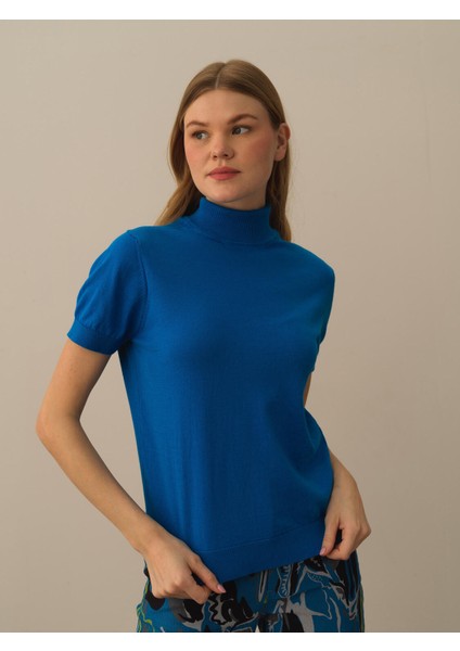 Kadın Mavi Pamuk Dokulu Regular Fit Kazak fiyatları