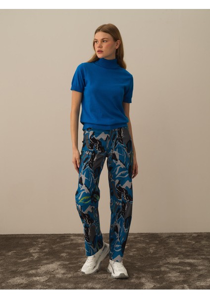 Kadın Mavi Pamuk Dokulu Regular Fit Kazak modelleri