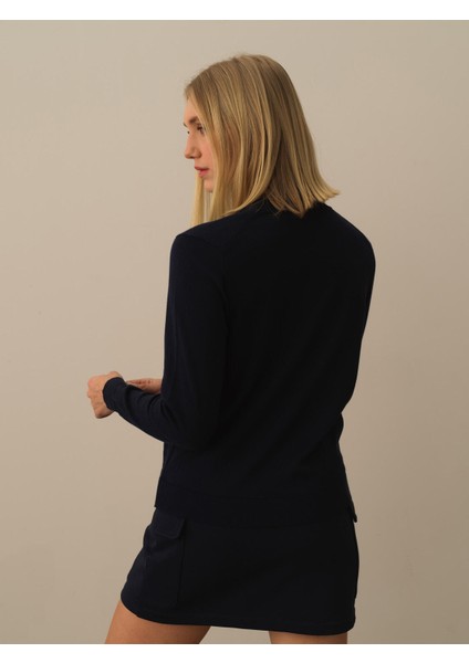 Kadın Lacivert Pamuk Dokulu Regular Fit Kazak fırsatları