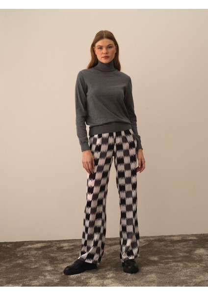 Kadın Koyu Gri Dokulu Pamuk Dokulu Regular Fit Kazak