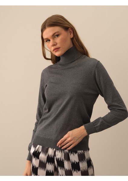 Kadın Koyu Gri Dokulu Pamuk Dokulu Regular Fit Kazak fiyatları