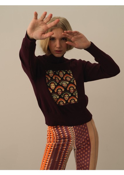 Kadın Bordo Pamuk Dokulu Oversize Kazak fiyatları