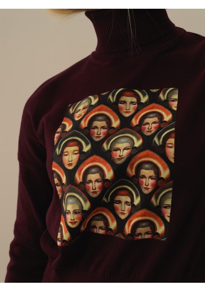 Kadın Bordo Pamuk Dokulu Oversize Kazak modelleri