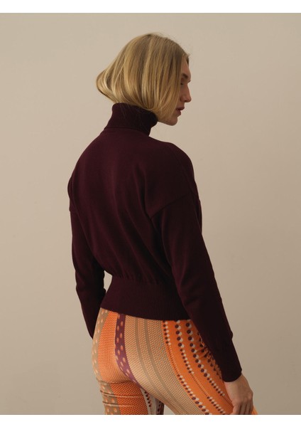 Kadın Bordo Pamuk Dokulu Oversize Kazak fırsatları