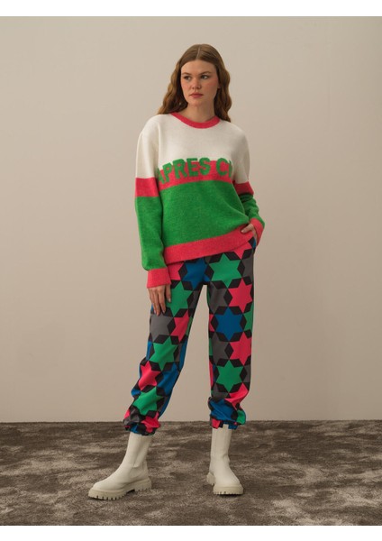 Kadın Yeşil Lüks Pamuk Dokulu Regular Fit Kazak