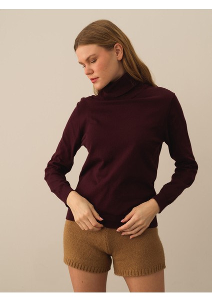 Kadın Bordo Pamuk Dokulu Regular Fit Kazak fiyatları