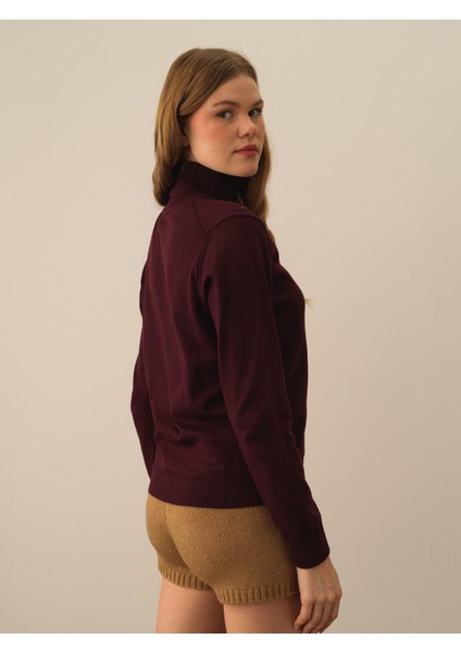 Kadın Bordo Pamuk Dokulu Regular Fit Kazak modelleri