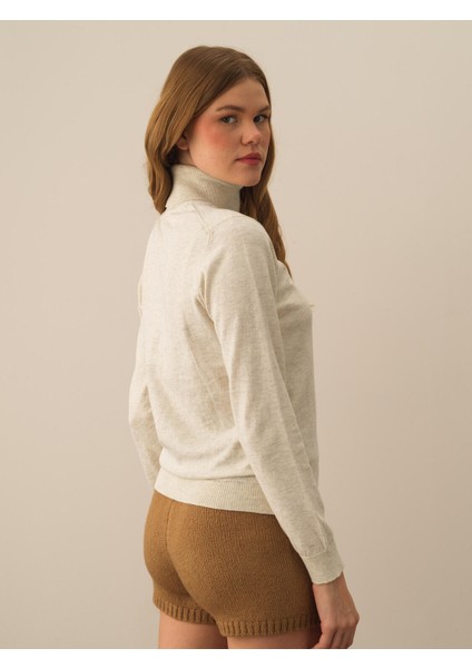 Kadın Ekru Dokulu Pamuk Dokulu Regular Fit Kazak modelleri