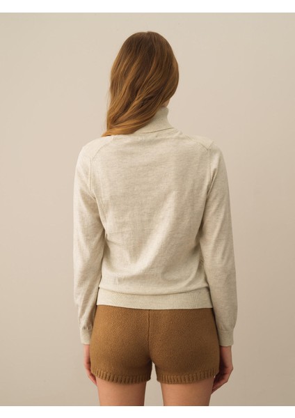 Kadın Ekru Dokulu Pamuk Dokulu Regular Fit Kazak fırsatları