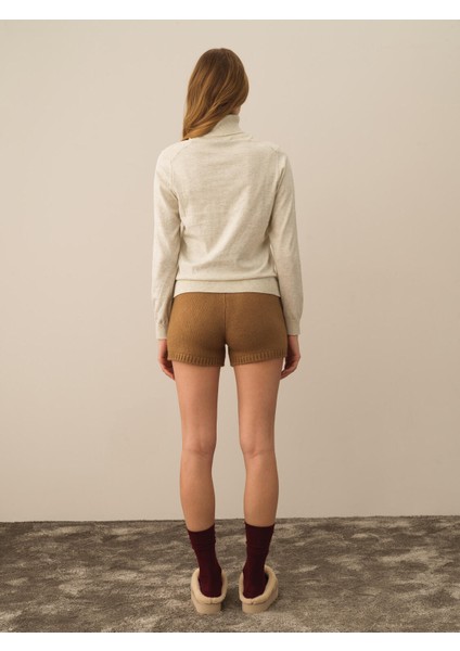 Kadın Ekru Dokulu Pamuk Dokulu Regular Fit Kazak indirimleri