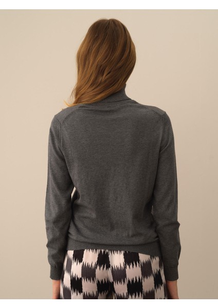 Kadın Koyu Gri Dokulu Pamuk Dokulu Regular Fit Kazak fırsatları