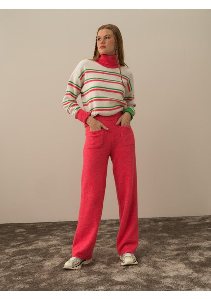 Kadın Pembe Lüks Pamuk Dokulu Regular Fit Pantolon