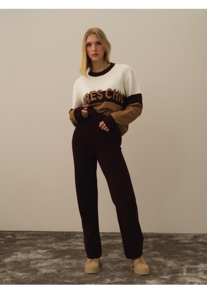 Kadın Bordo Lüks Pamuk Dokulu Regular Fit Pantolon