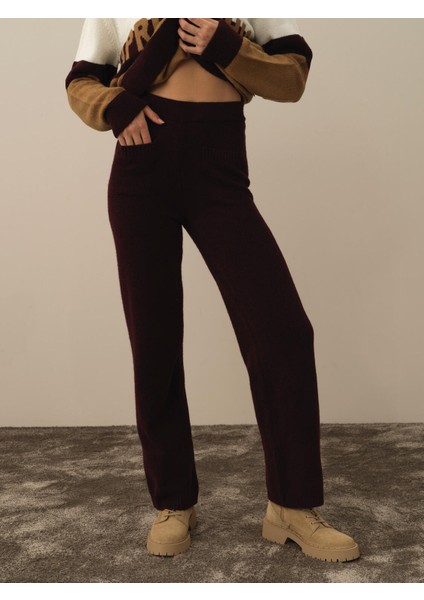 Kadın Bordo Lüks Pamuk Dokulu Regular Fit Pantolon fiyatları
