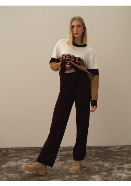 Kadın Bordo Lüks Pamuk Dokulu Regular Fit Pantolon modelleri