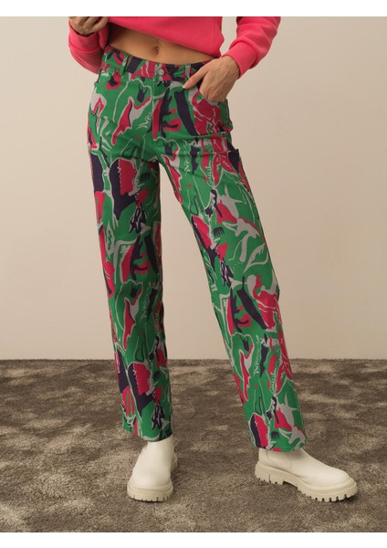 Kadın Yeşil Pamuk Dokulu Regular Fit Pantolon fiyatları