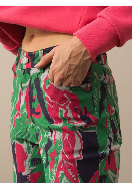 Kadın Yeşil Pamuk Dokulu Regular Fit Pantolon modelleri